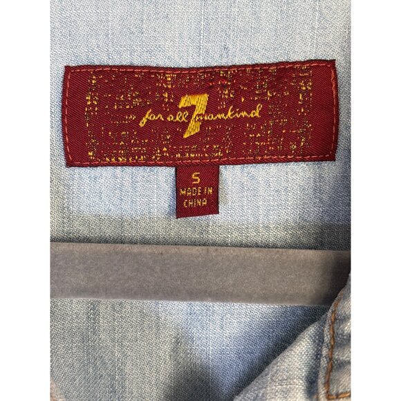 7 For All Mankind Womens Shirt Size Small Chambray Linen Blend Blue Embroidered - Picture 4 of 11